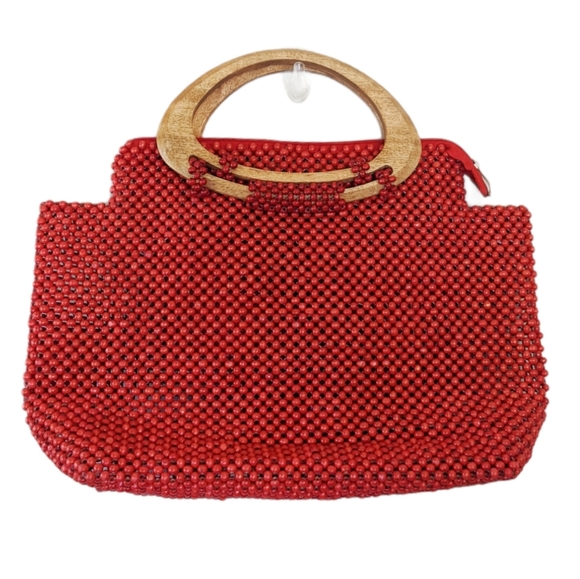 Vintage Handbags - Vintage Beaded Wooden Handle Bag